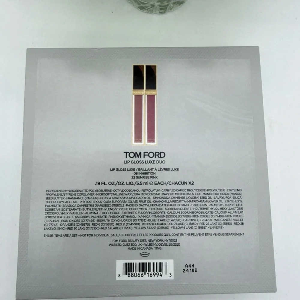 Tom Ford Lip Gloss Luxe Duo 08 INHIBITION & 22 SUNRISE PINK Gift Set Full Sz